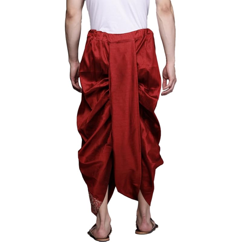Мужские бордовые однотонные дхоти из искусственного шелка Manyavar