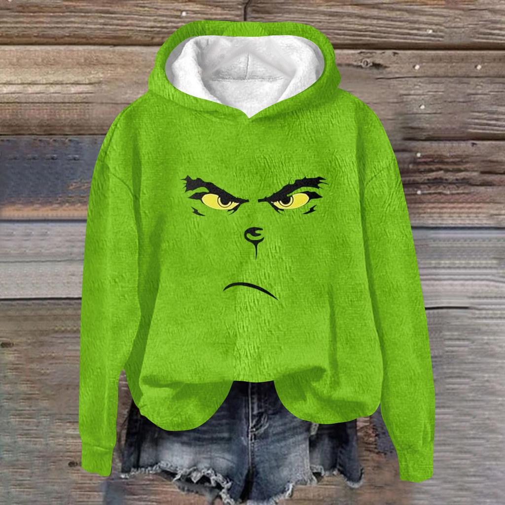 Женская модная повседневная толстовка с капюшоном и длинным рукавом из фланели с рождественским принтом