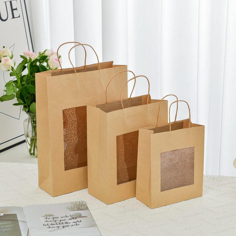Creative Kraft Paper Window Gift Tote Bag for Birthday or Shopping