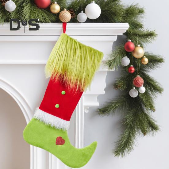 Рождественские чулки, плюшевые зеленые меховые носки, чулки в виде гномов, подвесные украшения для рождественской елки, зимние праздничные подарочные пакеты для украшения дома