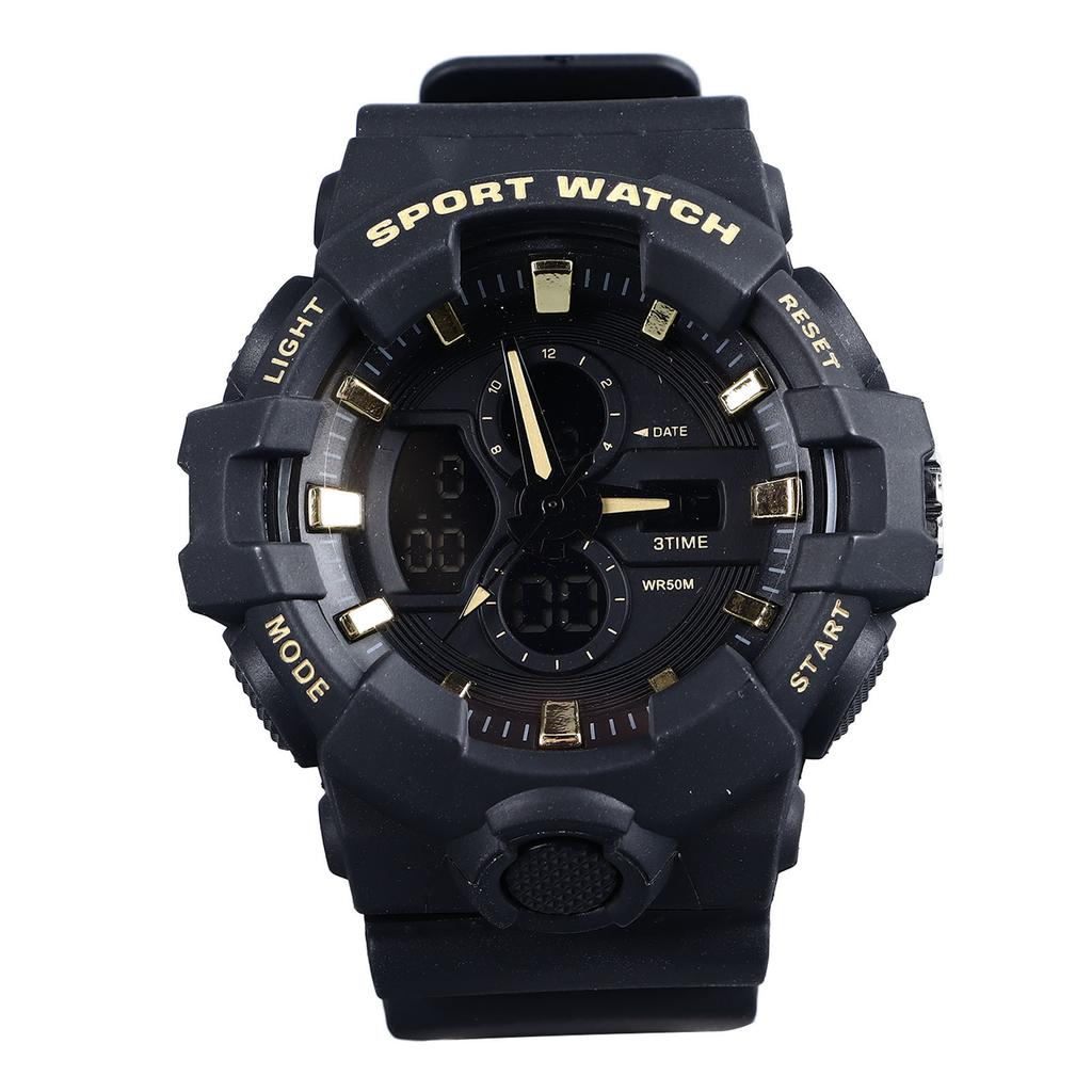 Мужские аналоговые спортивные часы с цифровой светодиодной подсветкой, водонепроницаемые, формат 12/24 часа, будильник, секундомер