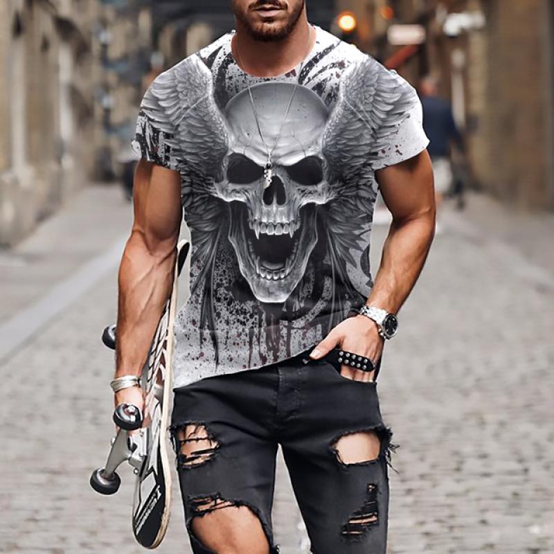 Мужская футболка со страшным черепом, футболка с 3D принтом черепа, мужская футболка большого размера с короткими рукавами, панк-топ, мужской костюм смерти