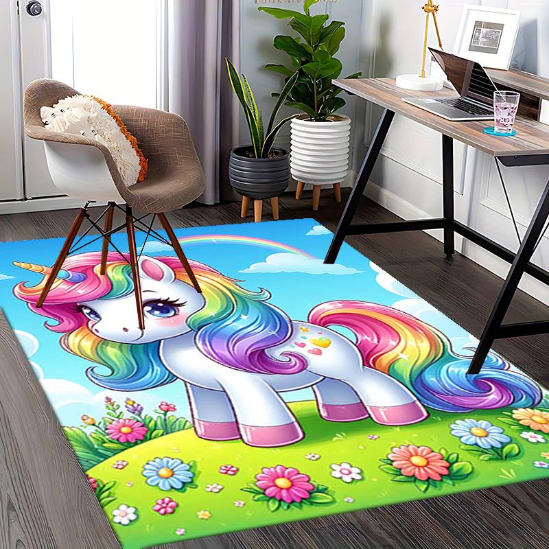 1pc Rainbow Unicorn Chair Mat - Anime Cartoon Design, Non-Slip Carpet for Office Chairs, Suitable for All Seasons and Perfect as a Gift.H061