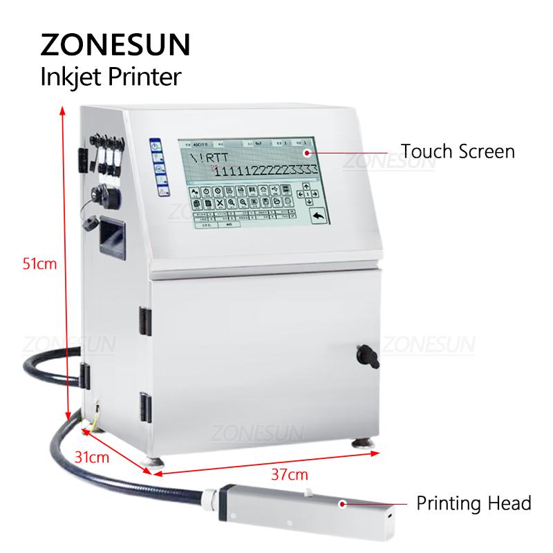 ZONESUN Tabletop Inkjet Printer Coding Machine 15mm QR Barcode Batch Expiry Date Serial Number Logo Touch Screen ZS-TIP15