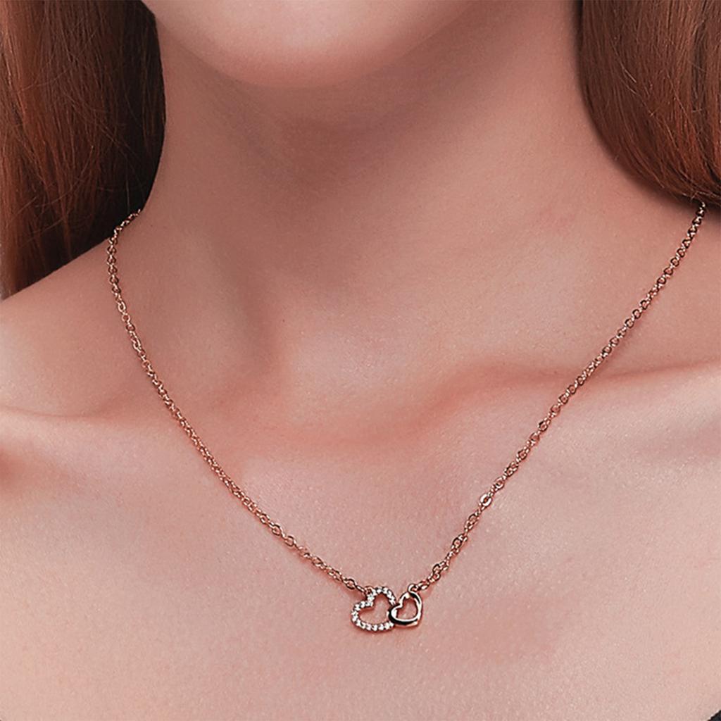 Двойная оправа из бриллиантов в форме сердца, соответствующий темпераменту, подвеска в виде двойного персикового сердца, цепочка на ключицу, ожерелье Love для женщин