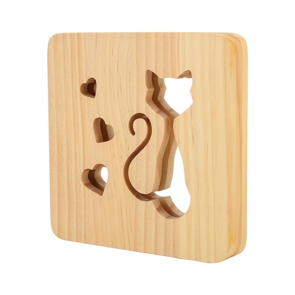 Ночной светильник с рисунком кошачьего сердца спереди и сзади, полая деревянная 3D светодиодная лампа для спальни и ресторана