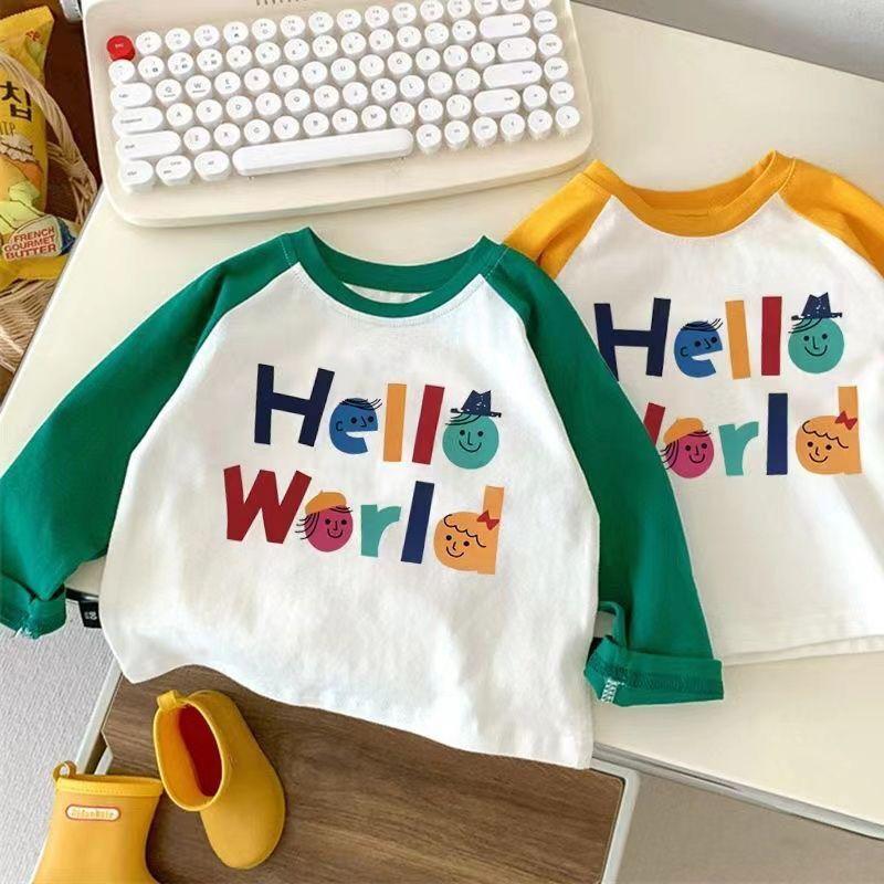 Kids Cotton Long Sleeve T Shirt Boys Girls Autumn Letter Print Base Layer Top Comfortable Casual Wear