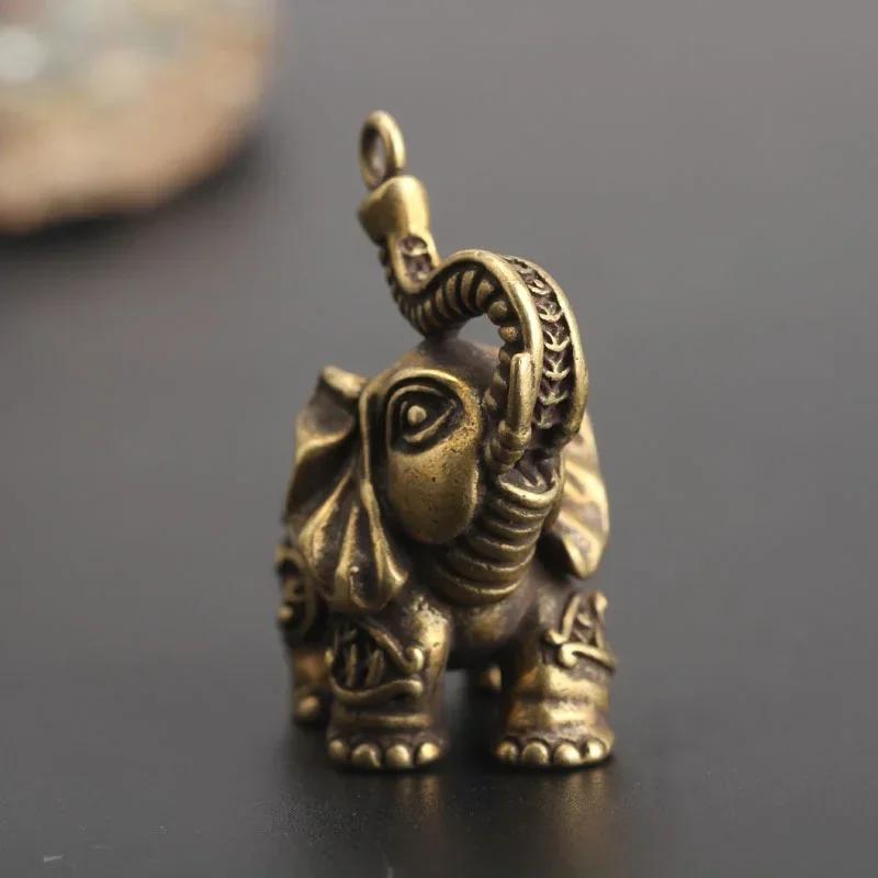 Brass Elephant Statue Solid Pure Copper Animal Miniature Model Small Statue Home Desk Toy Decoration Accessories Handicrafts