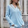 V Neck Casual Women Sweaters Boho Holiday Knitwear Sweater Oversize Long Sleeve Solid Jumper Top Winter