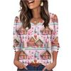 Women's Fashionable Casual Christmas Printed V-neck Top