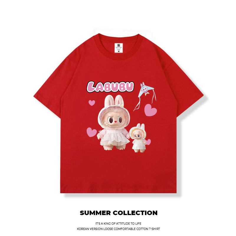 LABUBU Korean Oversize Short Sleeve T-shirt Summer Loose Unisex Tops Women Unique Blouse Baju Perempuan Murah Lengan Panjang Wanita Baggy