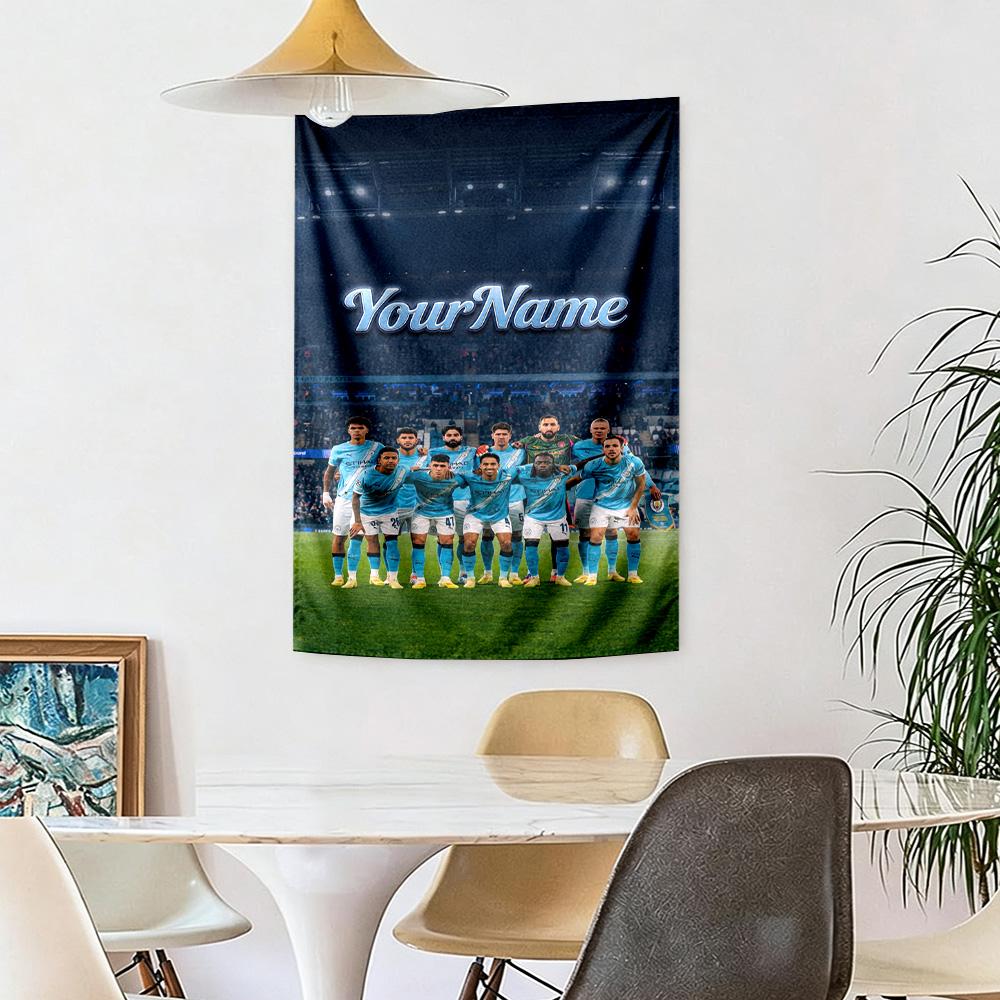 Manchester City Custom Your Name Wall Decor Tapestry Art For Pet Memorial Birthdaywedding Party Backdrop Family Gift