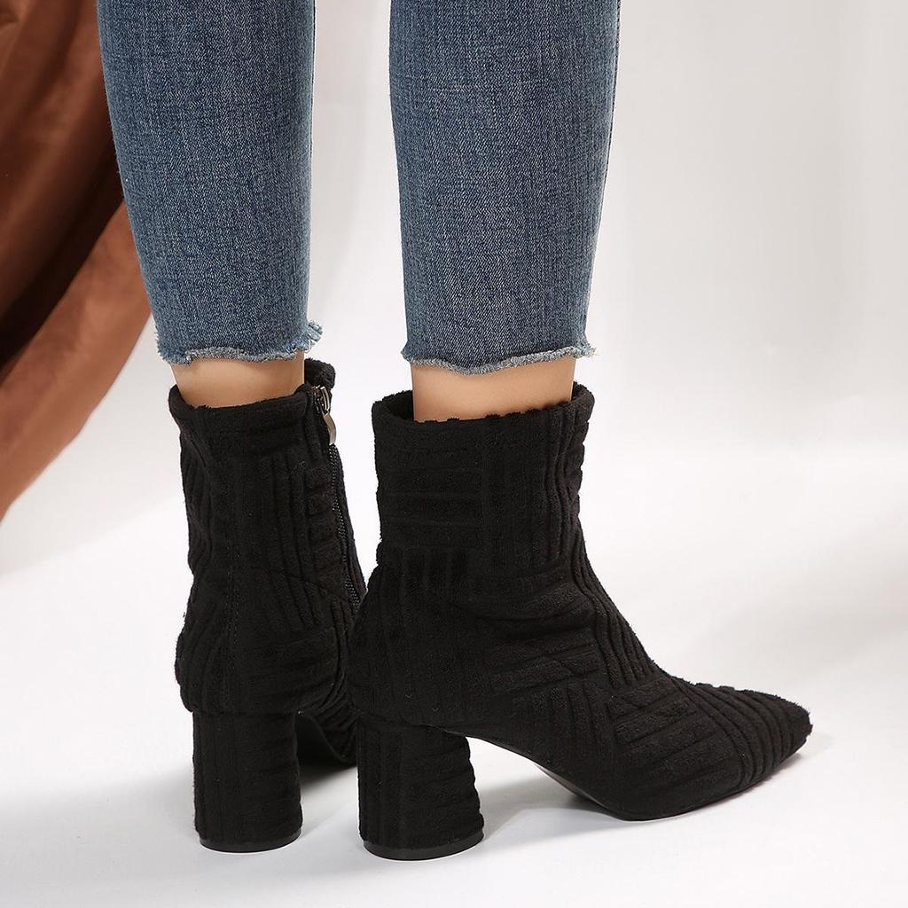 Fashion Large High Heel New Solid Side Zipper Pointed Women's Short Boots