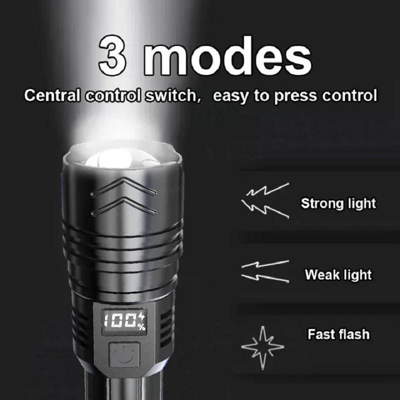 High Power LED Tactical Flashlight Rechargeable Zoomable Camping Fishing Emergency Torch With Battery Display