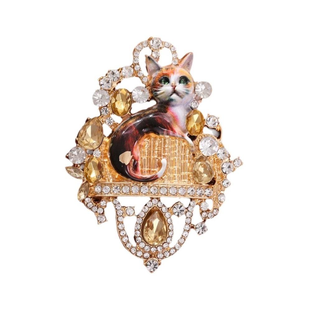 Exquisite Cat Brooch Light Luxury Jewelry Accessories Imitation Rhinestone Brooch Party Favors