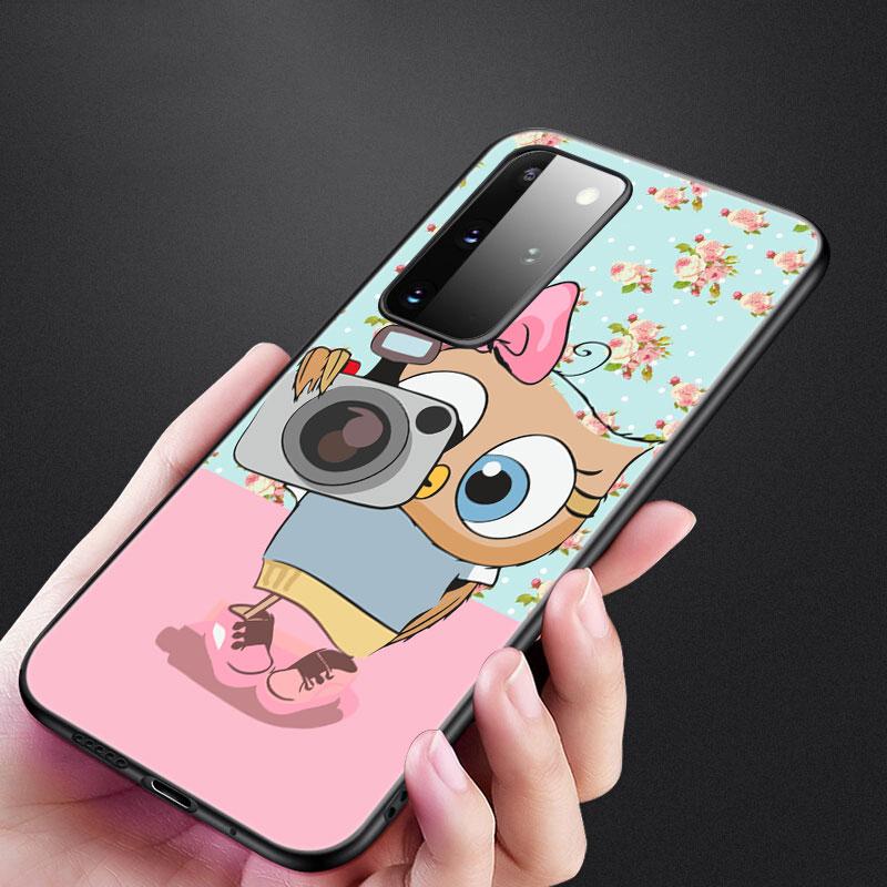 Cartoon Owl Cute Owls Phone Case For Samsung Galaxy S20 S21 FE S10 Lite Note 20 10 Lite S8 S9 S10E S10 Plus Ultra Black Cover