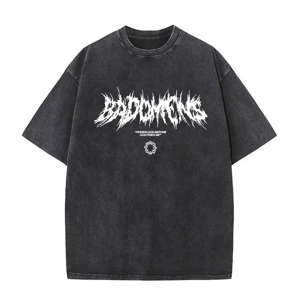Стирка Винтажная Футболка с Графикой Рок-Группы Bad Omens Find Peace Мужская Женская Повседневная Хлопковая Оверсайз С Коротким Рукавом Уличная Футболка Топы
