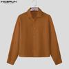 INCERUN Men Turn Down Collar Long Sleeve Loose Casual Texture Shirts Tops