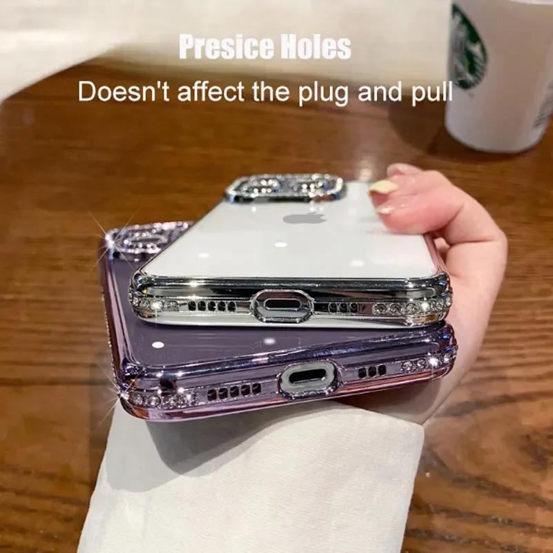 Glitter Diamond Camera Protector Case for For Iphone 14 11 12 13 16 17 Pro Max Air 1 16 Plus X Xr Xs Girl's Silicone Cover