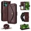 For Fairphone 6 Leather Case Magnetic Closure Wallet Stand Phone Cover with Crossbody Strap