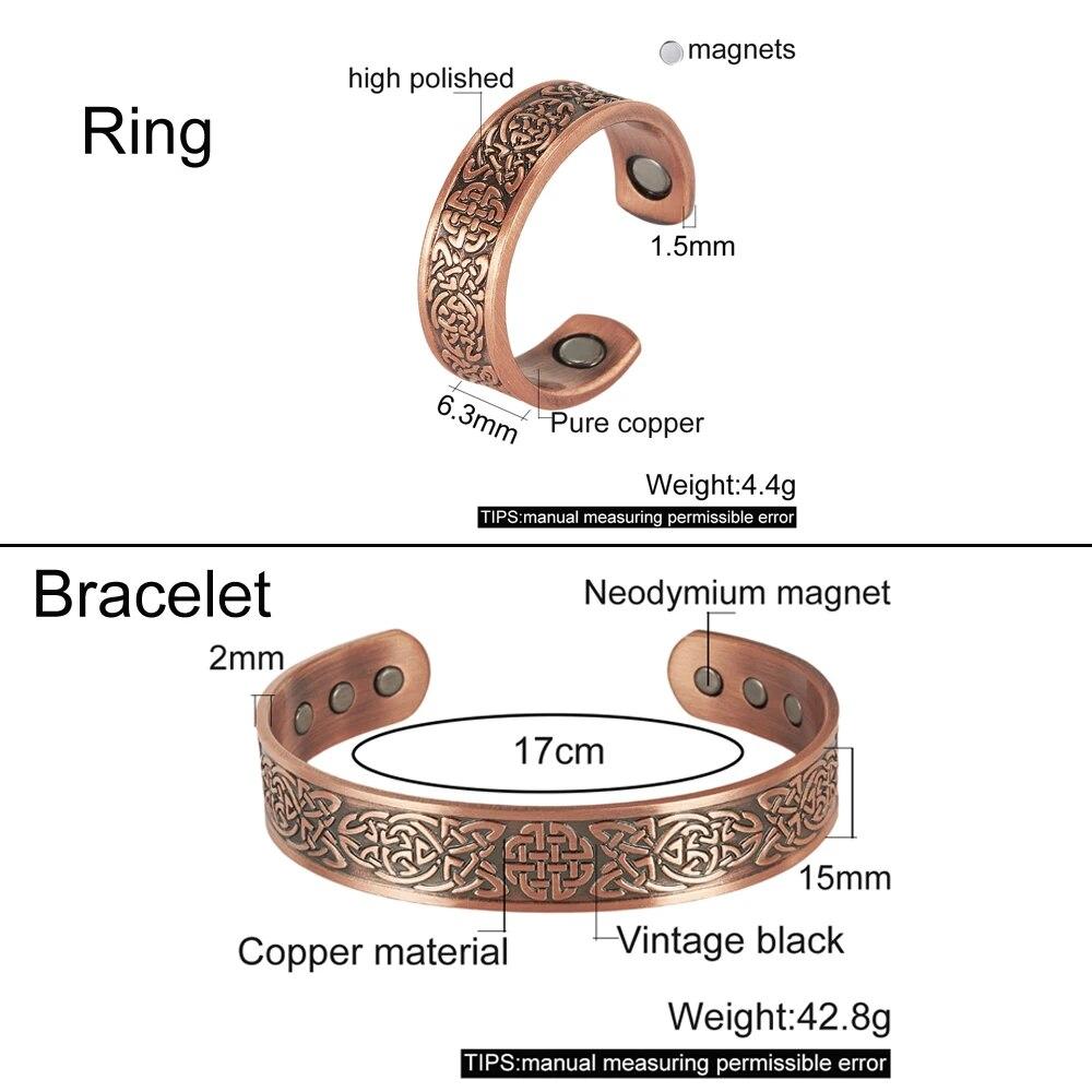 Магнитный комплект ювелирных изделий из чистой меди, регулируемые браслеты викингов, кольцо изменяемого размера, винтажный комплект украшений для здоровья, энергии, женщин и мужчин