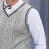 Мужской жилет, свитер с V-образным вырезом, без рукавов, облегающий вязаный пуловер с цветными блоками, облегающий свитер средней длины, утолщенный, в деловом и чопорном стиле