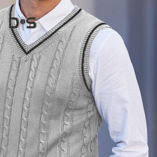 Мужской жилет, свитер с V-образным вырезом, без рукавов, облегающий вязаный пуловер с цветными блоками, облегающий свитер средней длины, утолщенный, в деловом и чопорном стиле