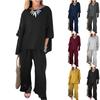 Женский свободный удобный повседневный модный комплект из двух предметов: топ с рукавами до локтя и брюки, однотонный, из хлопка и льна