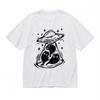 Women's T-shirt With UFO Cat Abduction Graphic Unisex White 100% Cotton Tops USA
