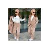 Girls' Velvet Cool Elegant 3 Piece Jacket Set 9068 Mink