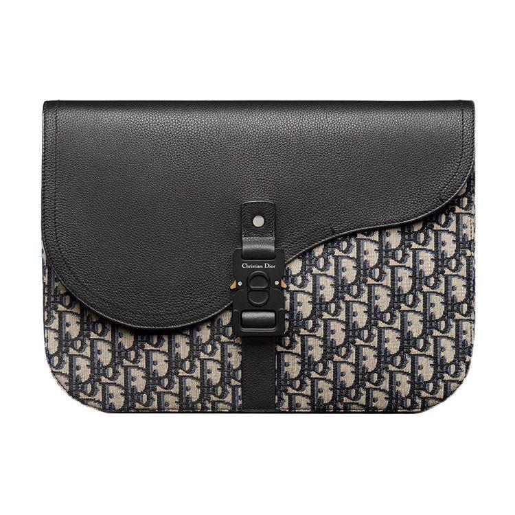 Dior Embossed Logo Aluminum Buckle Flap Closure Oblique Print Color Block Grain Leather Clutch Men clutch Beige Black 2ADCA436YKS-H27E