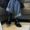 Мода Женская Мода Ботильоны на Высоком Каблуке Квадратный Носок Лакированная Кожа Молния Короткие Ботинки Женские Однотонные Массивный Средний Каблук Botas Mujer