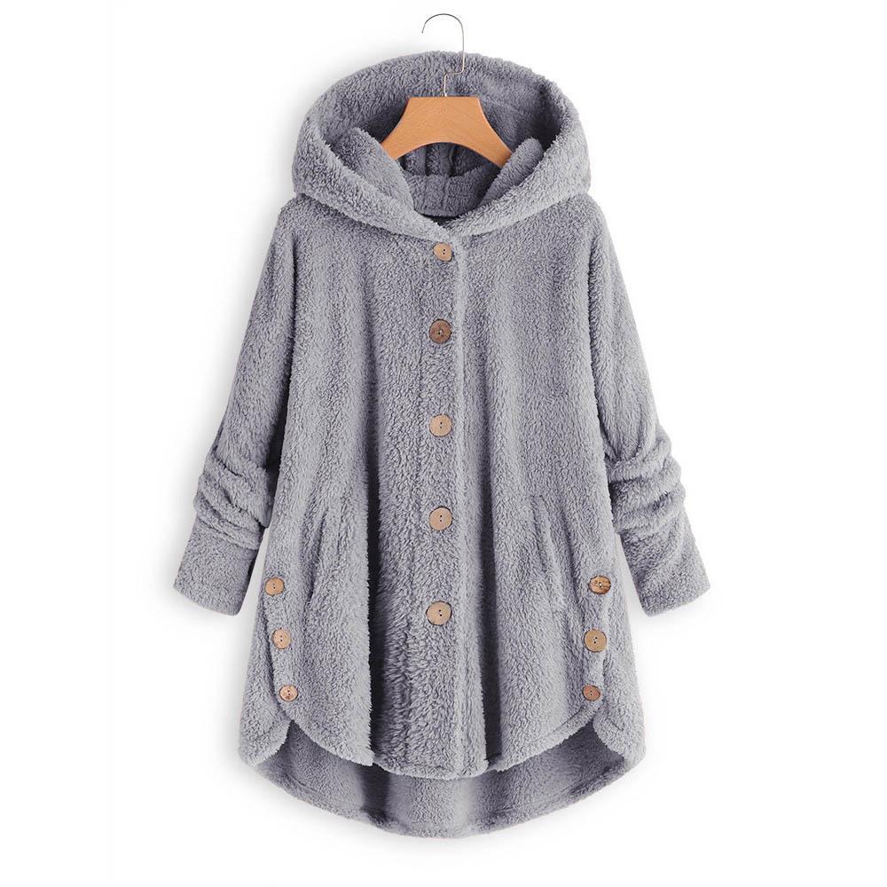 Осенне-зимняя мода на eBay женская одежда, европейские и американские плюшевые топы на пуговицах, нерегулярные модные брендовые однотонные пальто