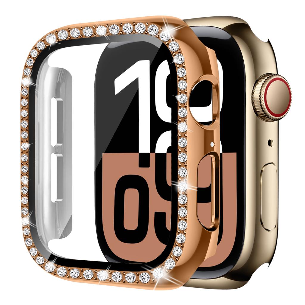 Пластиковый чехол со стеклом и бриллиантами для Apple Watch 10 46 мм 42 мм Аксессуары HD Закаленное защитное стекло Жесткий бампер Чехол для iWatch Series 10