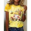 Bee Genie Gnomes Printed Women's T-shirt Comfortable Round Neck Short-sleeved Summer Style Casual Women's Clothing