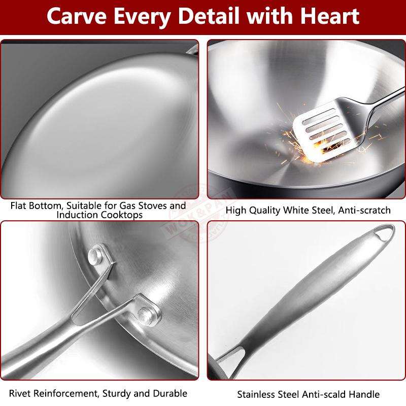 Трехслойная сковорода Wok из нержавеющей стали 12,6-дюймовая сковорода для жарки на индукционной плите, пригодная для мытья в посудомоечной машине и использования в духовке, со вспомогательной ручкой