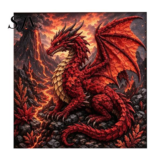 Creative Handicraft for Adults Dragon Fabric Poke Art Kit, Mythic DIY 3D Craft Relaxing Hobby Beginners Project, No-Sew Crafting Kit Adults,