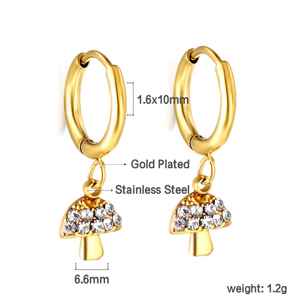 Spiral Planet Earrings Design Mushroom U-Shaped Fishtail with White Diamond Ear Buckle Stainless Steel Earrings