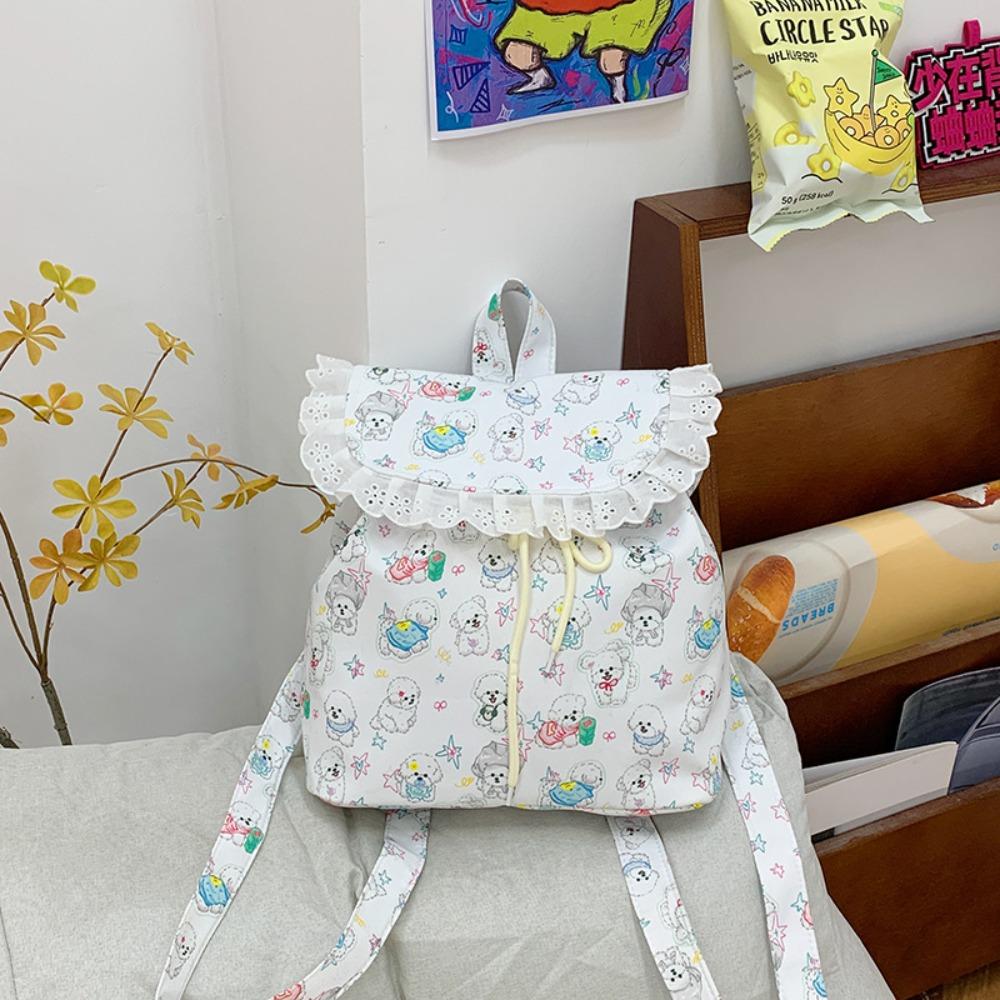 Kawaii Drawstring Backpack Outdoor Travel Schoolbag New Ruffles Backpack  for Teenager
