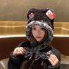 Милая плюшевая шапка-ушанка Hello Kitty с бантом, ремешки, женская, теплая, для показа лица, маленькая, универсальная, вязаная шапка