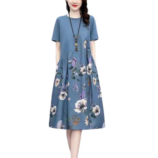 Женское летнее платье с цветочным принтом в стиле пэчворк с круглым вырезом и короткими рукавами трапециевидной формы в стиле ретро до середины икры, декор на пуговицах, женское повседневное платье миди для свиданий