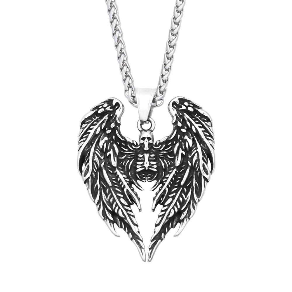Ожерелье Череп с Ангельскими Крыльями Мужское Нержавеющая Сталь Креативный Ручной Работы Хип-Хоп Подвеска Ювелирное Изделие Подарок Дропшиппинг