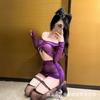 Sexy lingerie women's uniform sexy purple mesh see-through pajamas hip skirt pure desire Internet celebrity drawstring folds