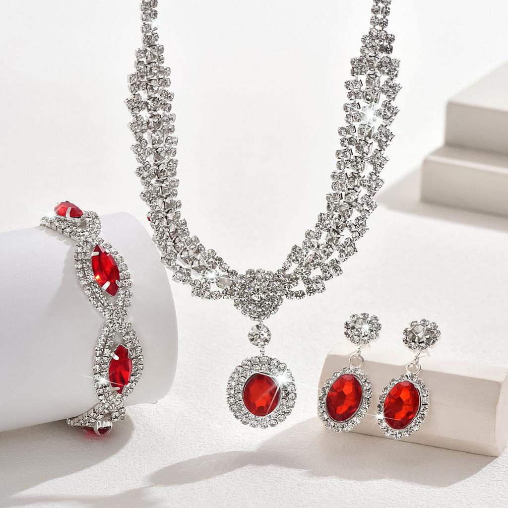 3/4pcs Bohemian Palace Style Colored Zircon Inlaid Women's Necklace Earrings Bracelet Set Party Banquet Dress with Accessories