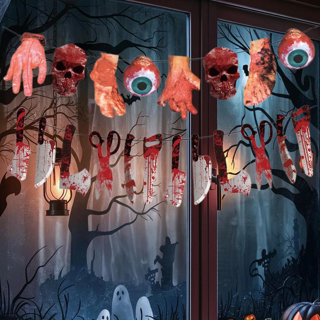 Halloween Banner 2025 Spooky Broken Feet Banner Halloween Scary Hangable Backdrop Decoration For Wall Party Home Garden Garage