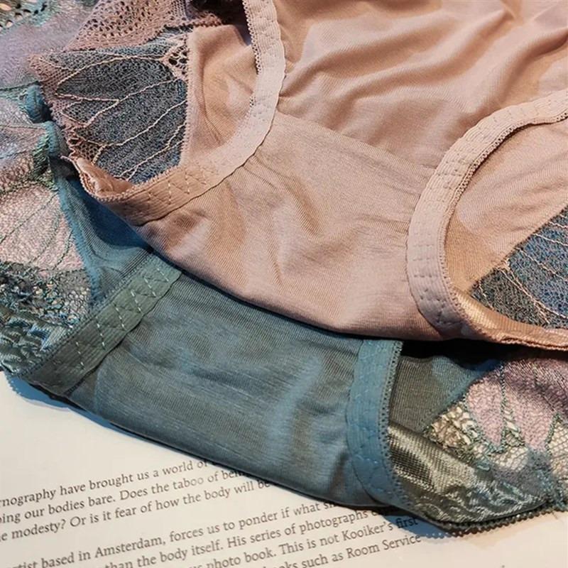 New Women Lace Flowers Panties Sexy Hollow Temptations Silk Breathable Underwear Tummy Mid Waist Butt Lift Panties Intimate Panties