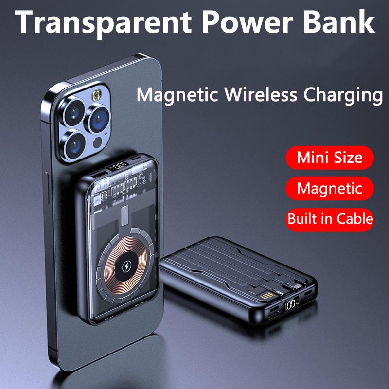 10000mAh Magnetic Qi Wireless Charger Power Bank Built In Cable for iPhone 15 14 13 12 X Samsung S23 S22 Huawei Xiaomi Powerbank