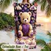 Teddy Bear Theme Beach Towel Personalized Custom Name & Text Soft Quick Dry Beach Towel for Swimming Travel