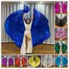1 Set Performance Cape with Telescopic Rod 360 Degree Belly Dance Wings Egyptian Costume Pleated Bright Color Luster Surface