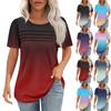 T Shirts For Women Pleated Round Neck Dressy Casual Blouses Printing Short Sleeve Summer Tops Loose Fit